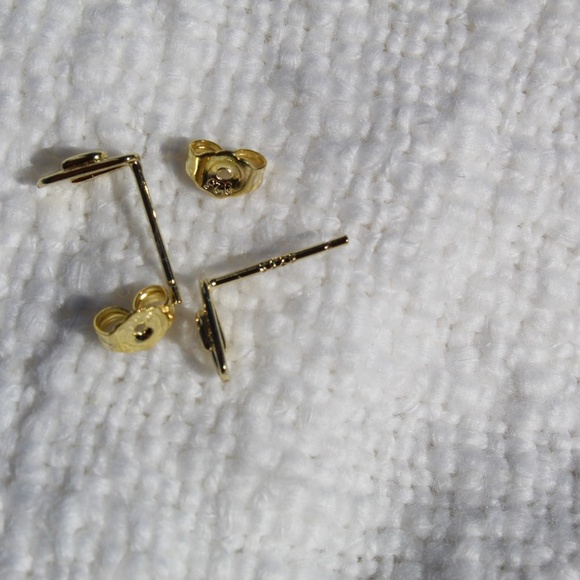 Sterling Silver Dainty Gold Paper Clip Stud Earrings - Picture 9 of 10